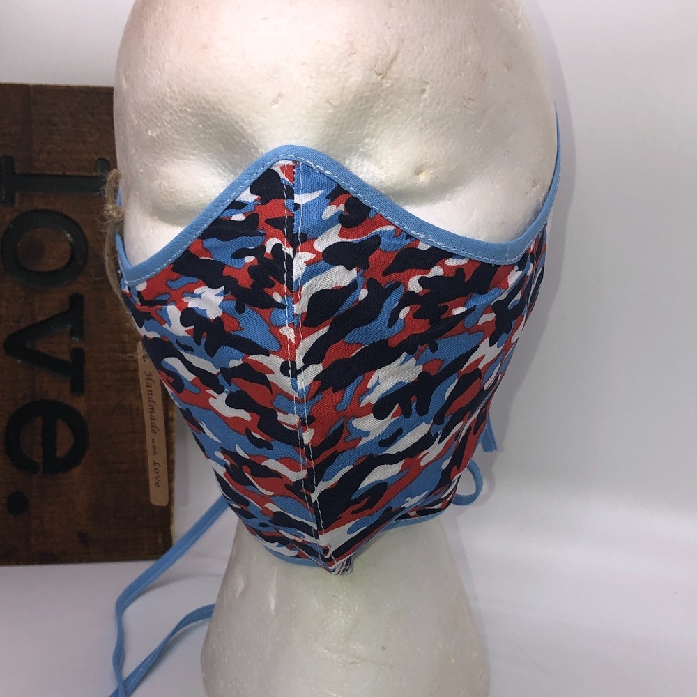 Blue/Orange Camo Face Mask with Adjustable Ties